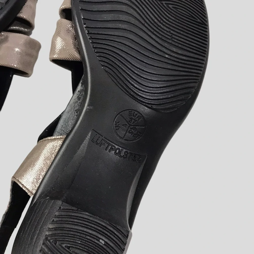 Ara Womens Slingback Sandals black Metallic Leather Size US 6.5